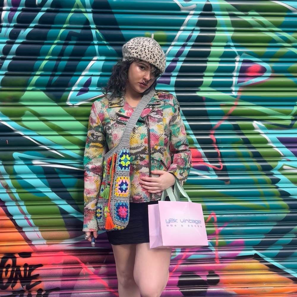 Odi Lynch Pastel Rainbow Snakeskin Vegan Leather Moto Jacket WT